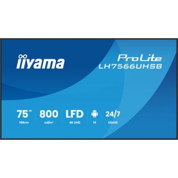 Монитор IIYAMA LH7566UHSB-B1AG 75IN, MediaTek 4 GB, 32 GB  ARM Mali-G52, Android