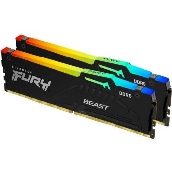 Памет за настолен компютър Kingston FURY Beast RGB 64GB DDR5, Cl30, Dual Channel Kit, KF560C30BBEAK2-64